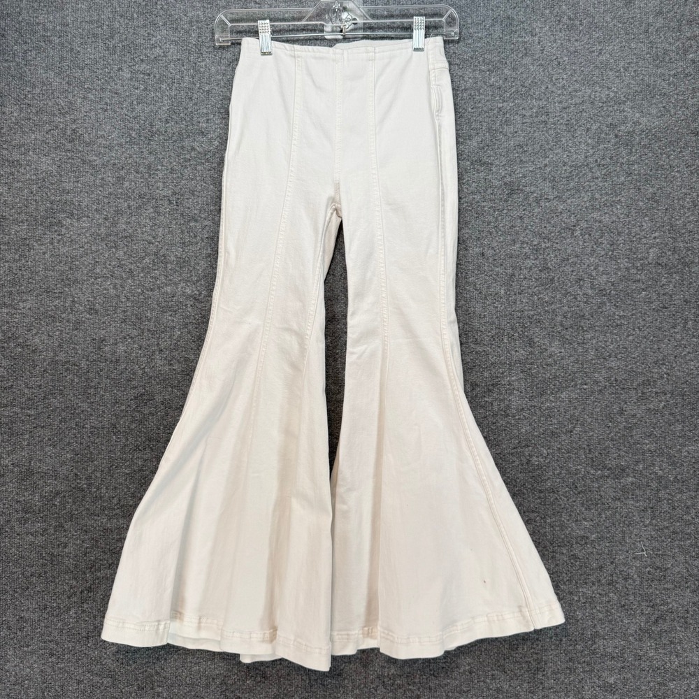 Free People Flare Jeans‎ Womens 24 White Just Float On Bell Bottom Boho Retro